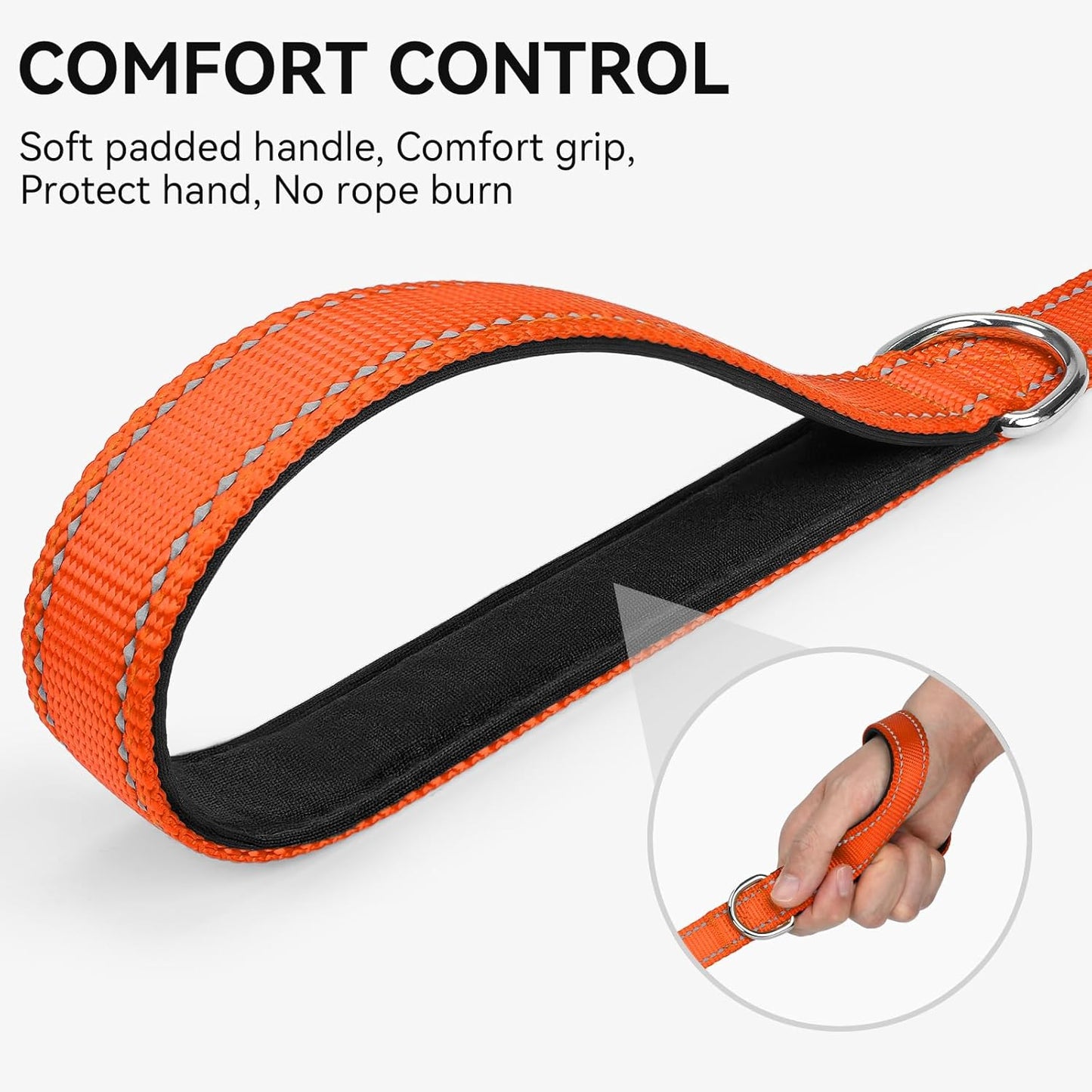 Double-Sided Reflective Dog Leash, 6 FT/5 FT/4 FT, Padded Handle Nylon Heavy Duty Leashes for Medium & Large Dogs Walking, Orange, 5FT