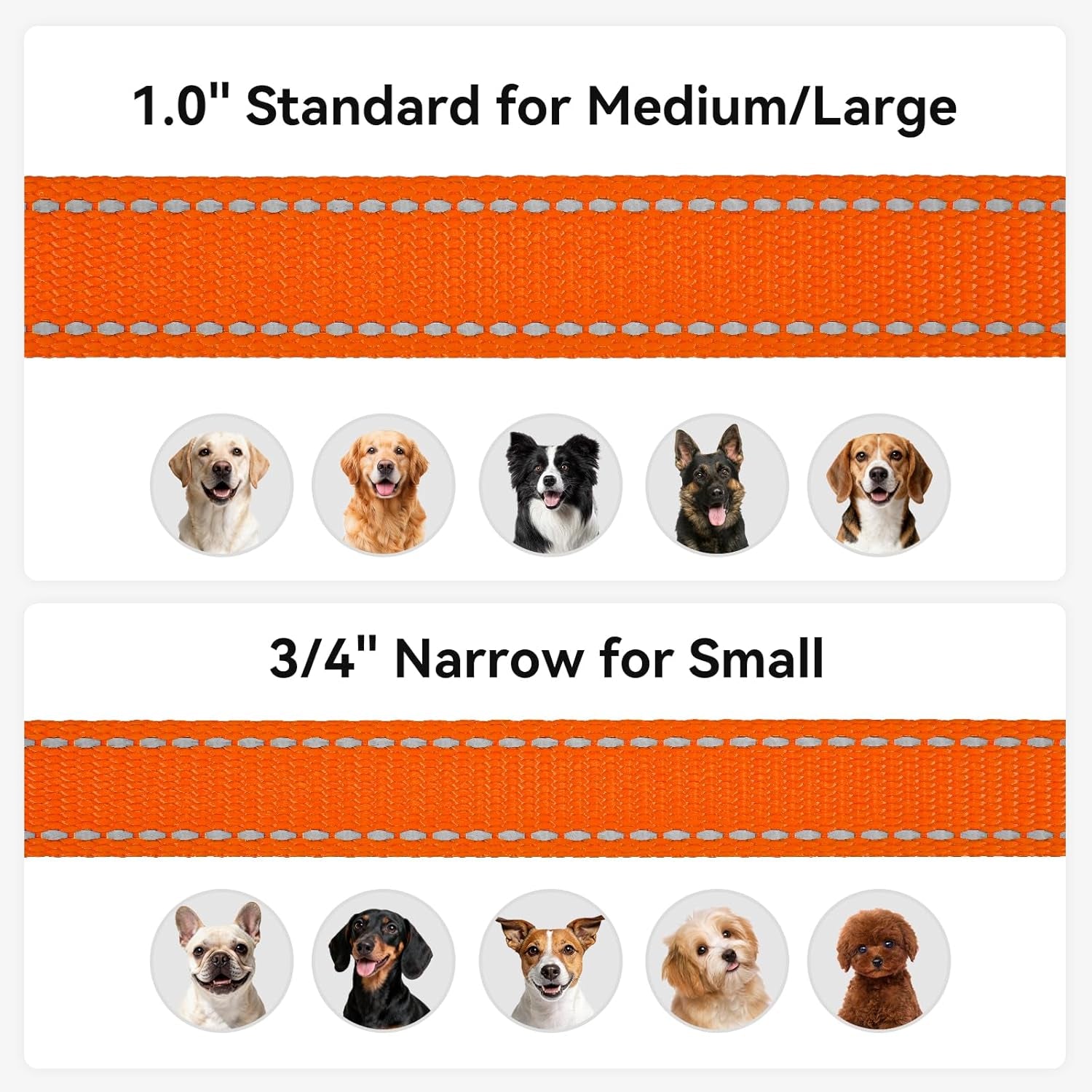 Double-Sided Reflective Dog Leash, 6 FT/5 FT/4 FT, Padded Handle Nylon Heavy Duty Leashes for Medium & Large Dogs Walking, Orange, 5FT