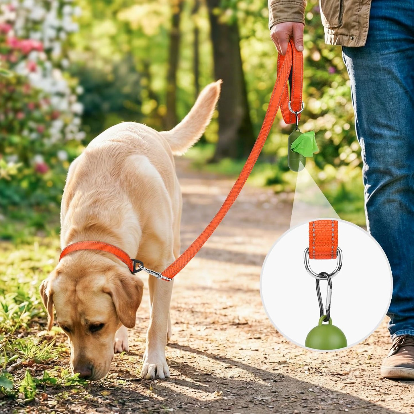 Double-Sided Reflective Dog Leash, 6 FT/5 FT/4 FT, Padded Handle Nylon Heavy Duty Leashes for Medium & Large Dogs Walking, Orange, 5FT