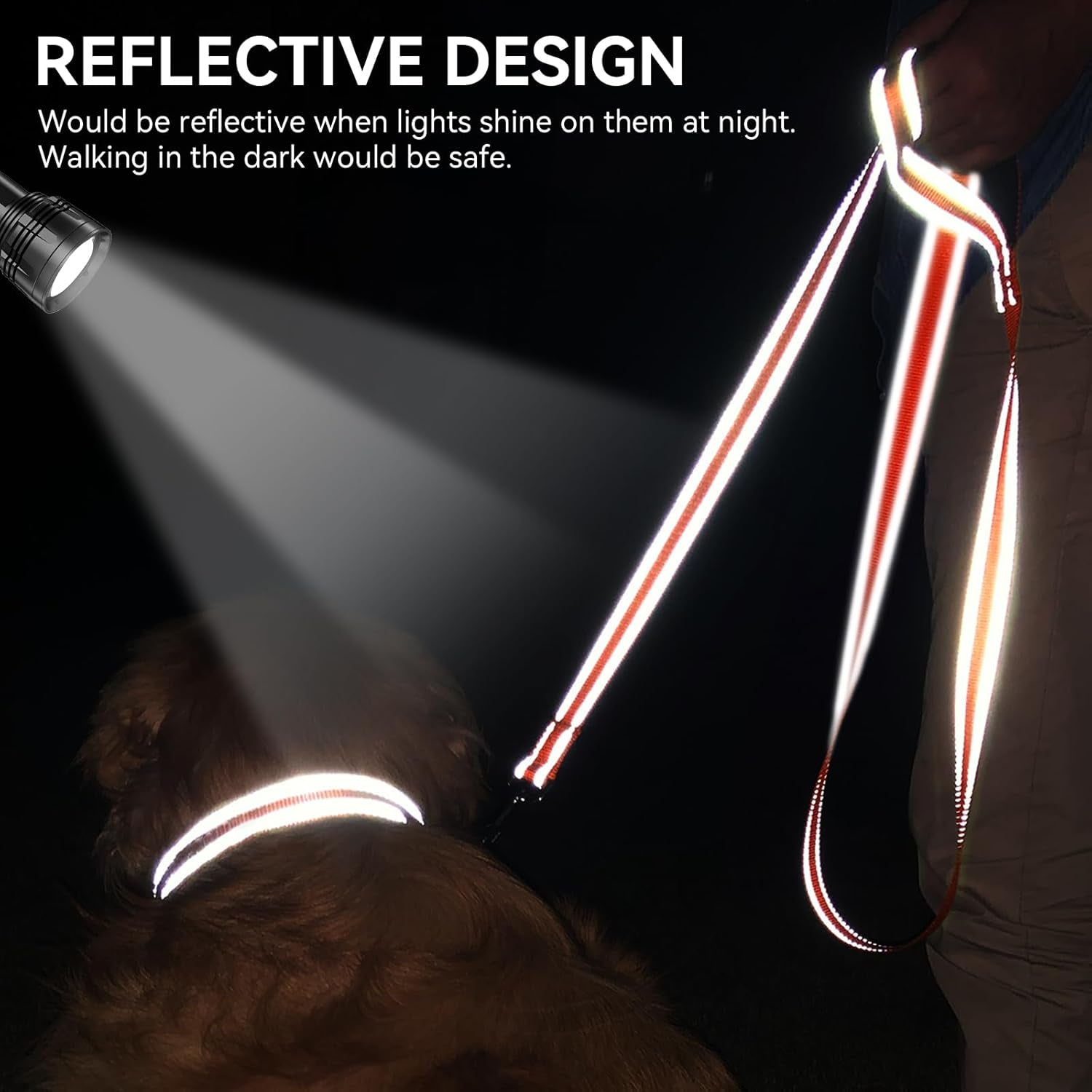 Double-Sided Reflective Dog Leash, 6 FT/5 FT/4 FT, Padded Handle Nylon Heavy Duty Leashes for Medium & Large Dogs Walking, Orange, 5FT